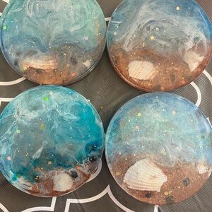 Iron & Resin Oceanic Coaster Set - Blue and Brown